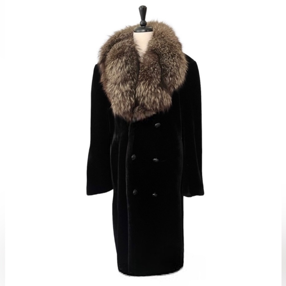 Luxurious Black Fur Collar Coat